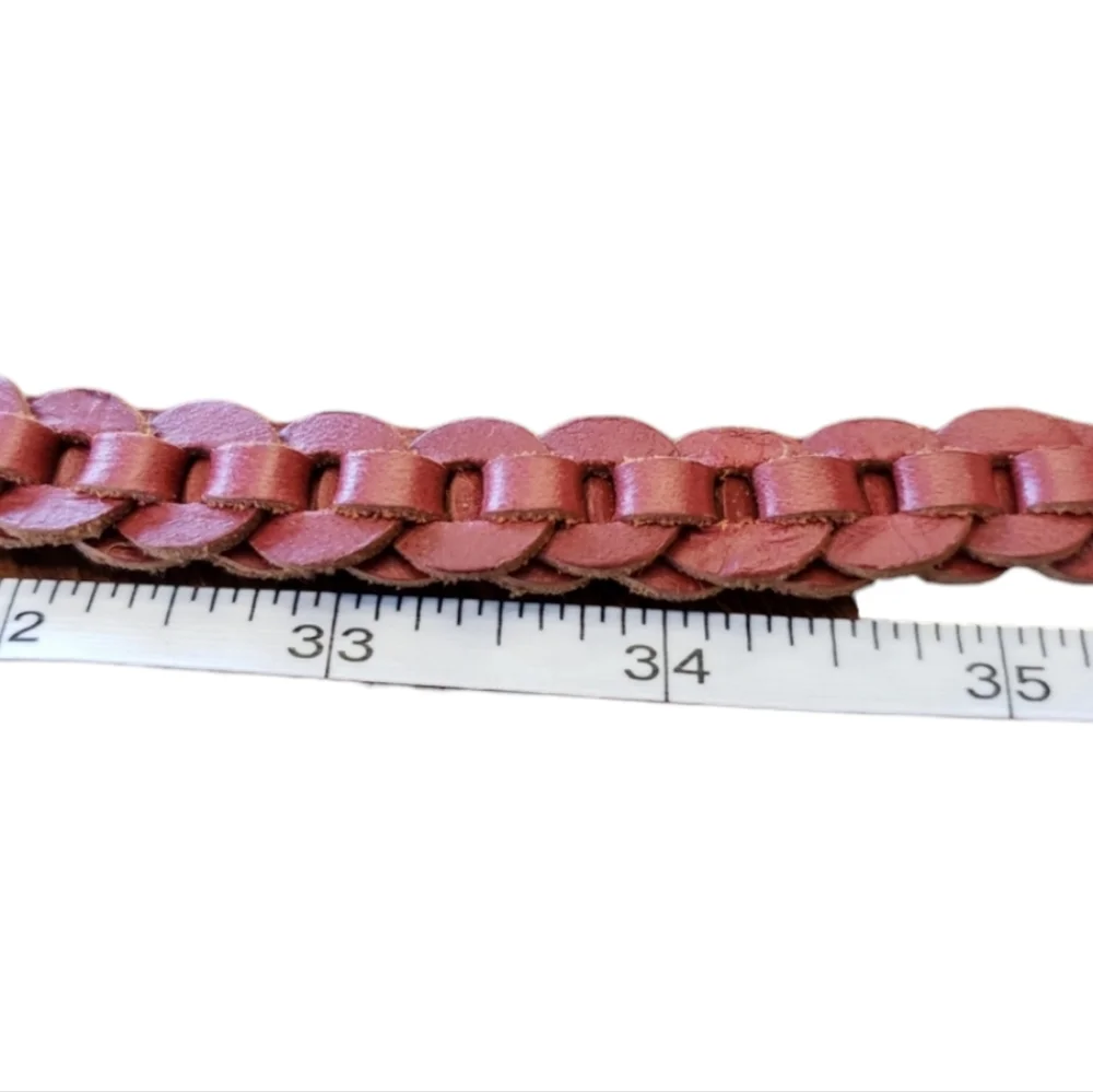 Vintage Braided Leather Belt - Red 40 inches‎
